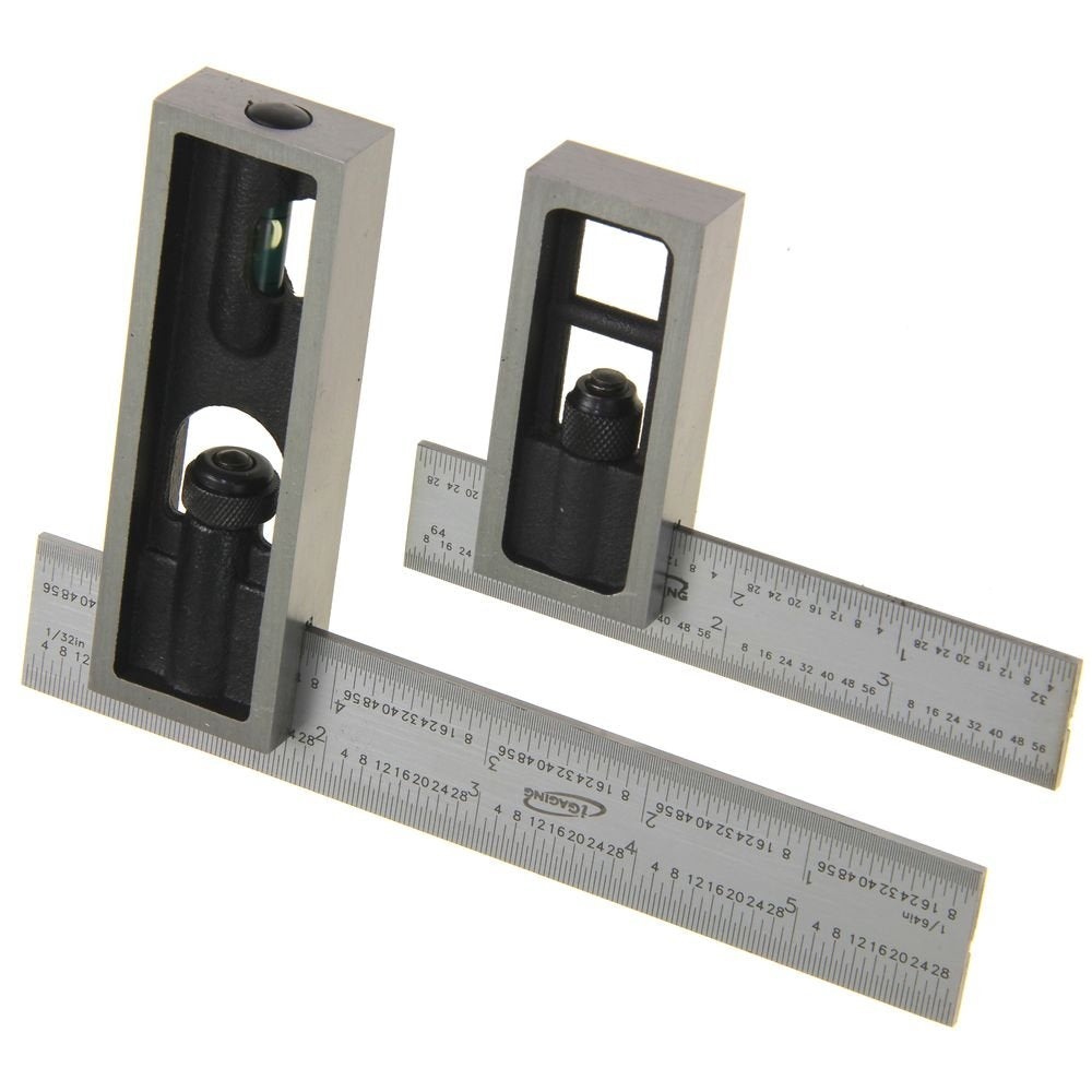 iGaging 4in 4R double square blade close-up showing precise graduations for layout accuracy.