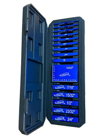 iGaging setup blocks with blue anodized finish highlight durable construction for daily workshop use.