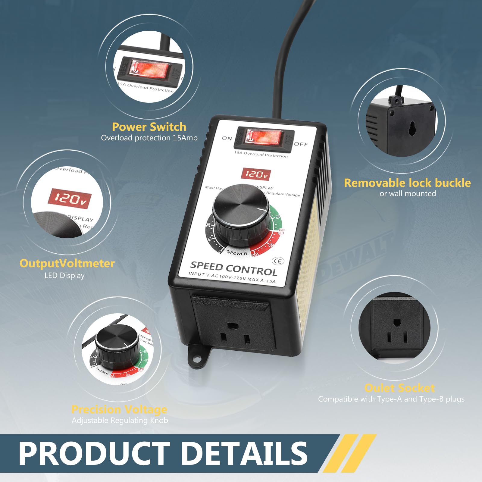 IGEYAPA knob on the AC motor speed controller for smooth speed adjustment.