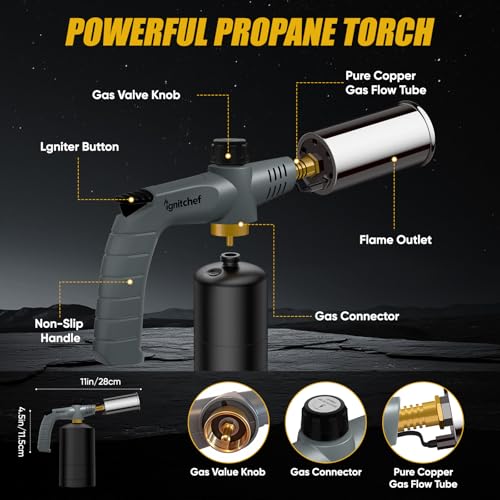 IgnitChef torch gun side with control knob for micro-tuned flame adjustment