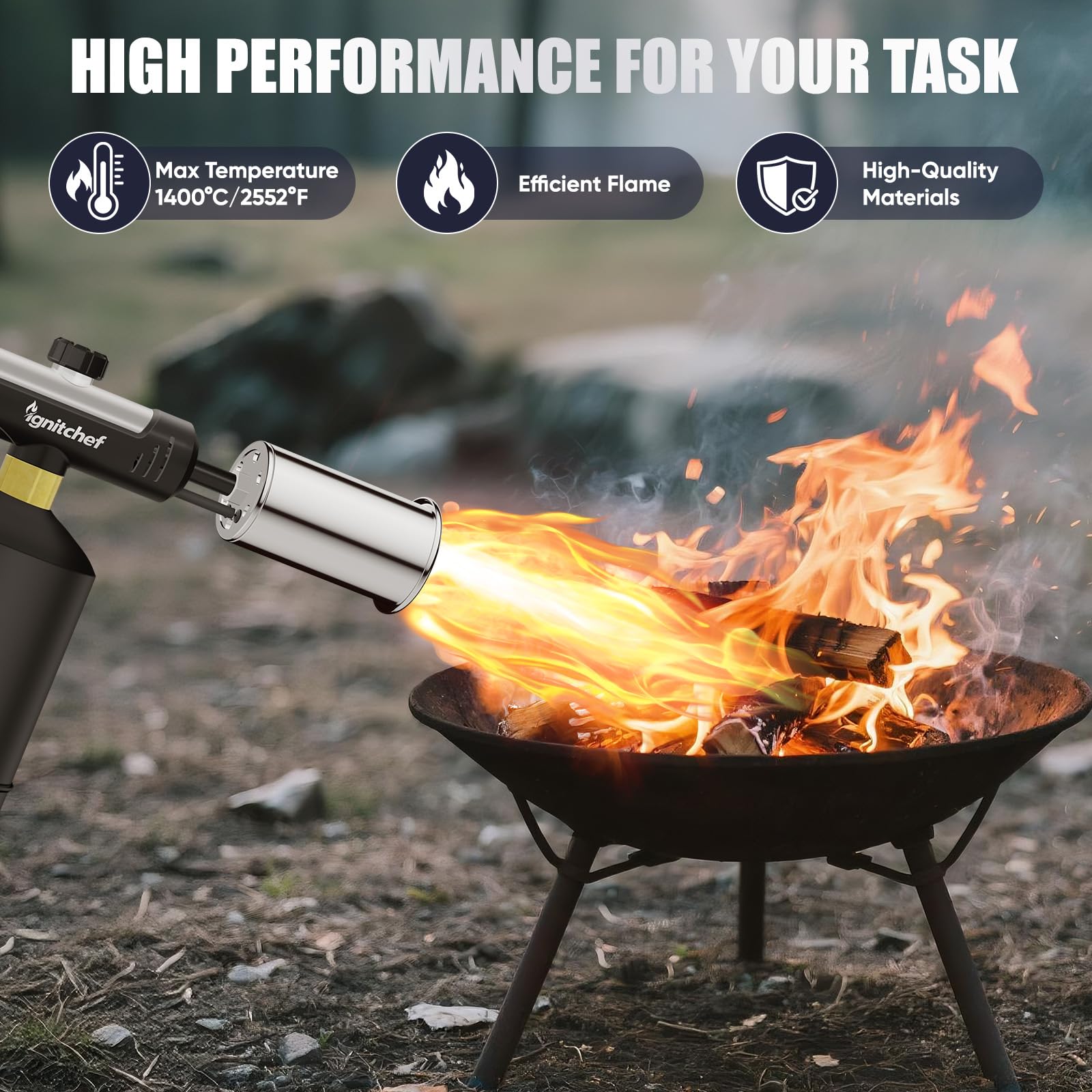 IgnitChef one-touch max fire button delivers instant high heat for fast results