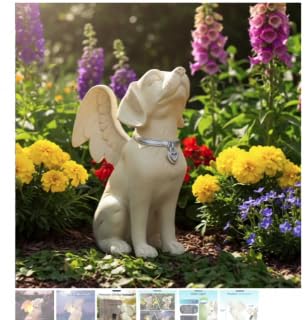 iHeartDogs dog memorial angel statue with wing lights provides a warm evening glow.