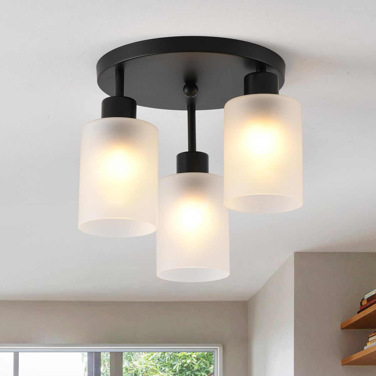IHENGYANLT 3-Light industrial farmhouse ceiling light in black matte for kitchen and hallway
