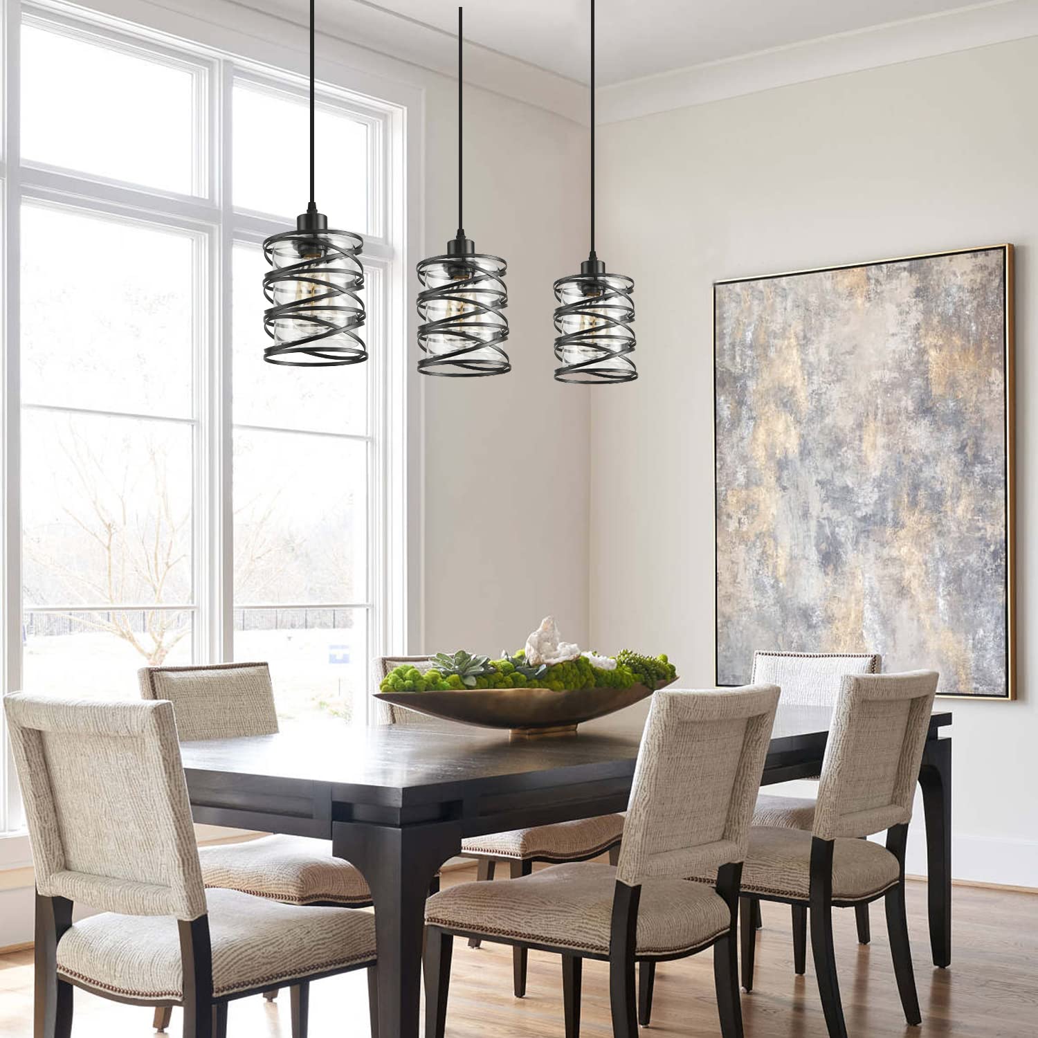 IHENGYANLT dual-shade pendant option lets you mix glass and cage styles