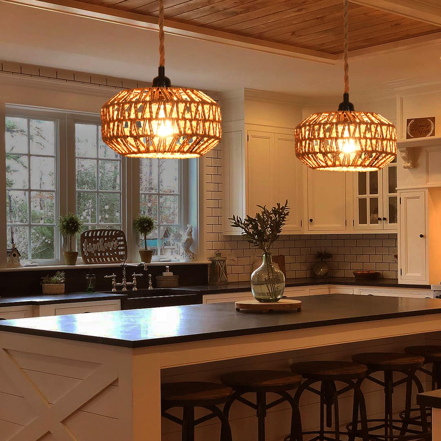 IHENGYANLT mini rattan boho ceiling lamp for cozy bedroom lighting