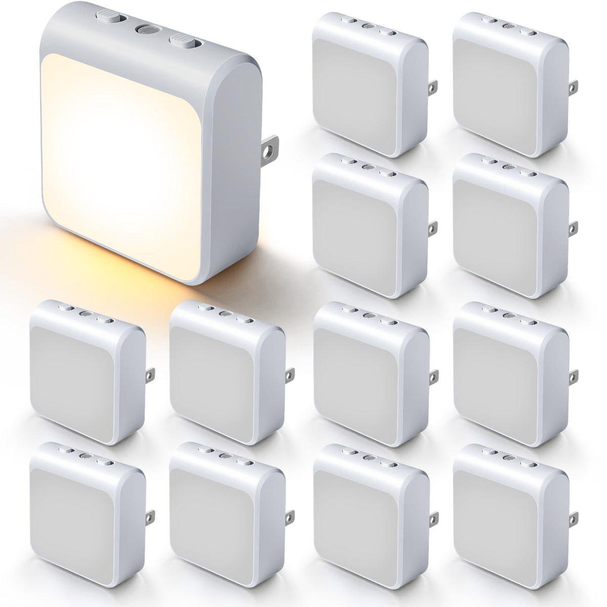 IINVGOOD 12-pack dimmable night lights with dusk-to-dawn sensor for safe night navigation.
