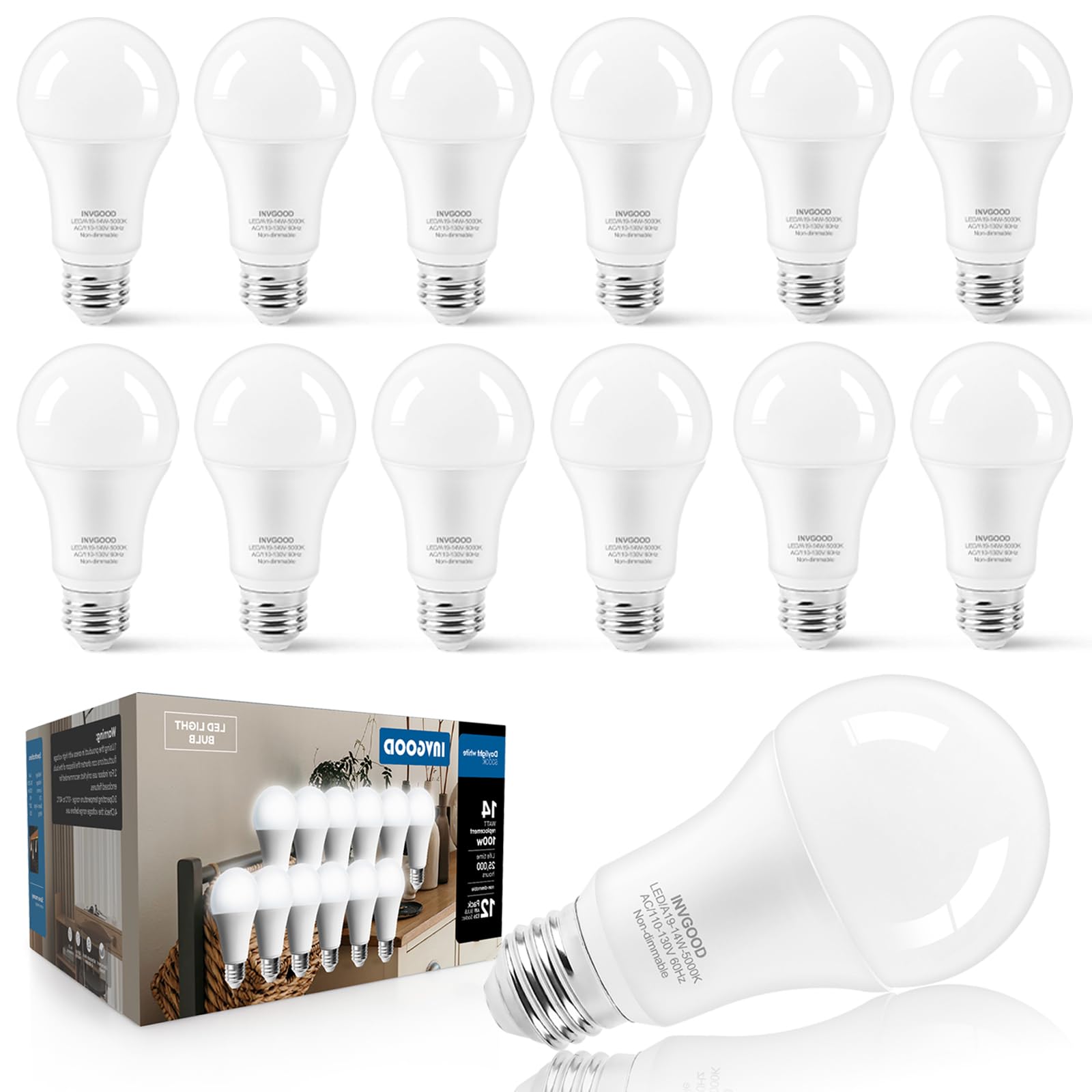 IINVGOOD 14W A19 LED Bulb 1600lm focus delivers vivid colors for bright living spaces.