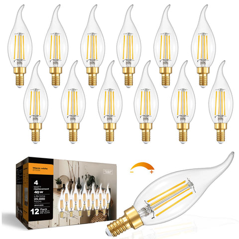 IINVGOOD flame-tip glass candelabra bulb for chandeliers with warm, dimmable glow.