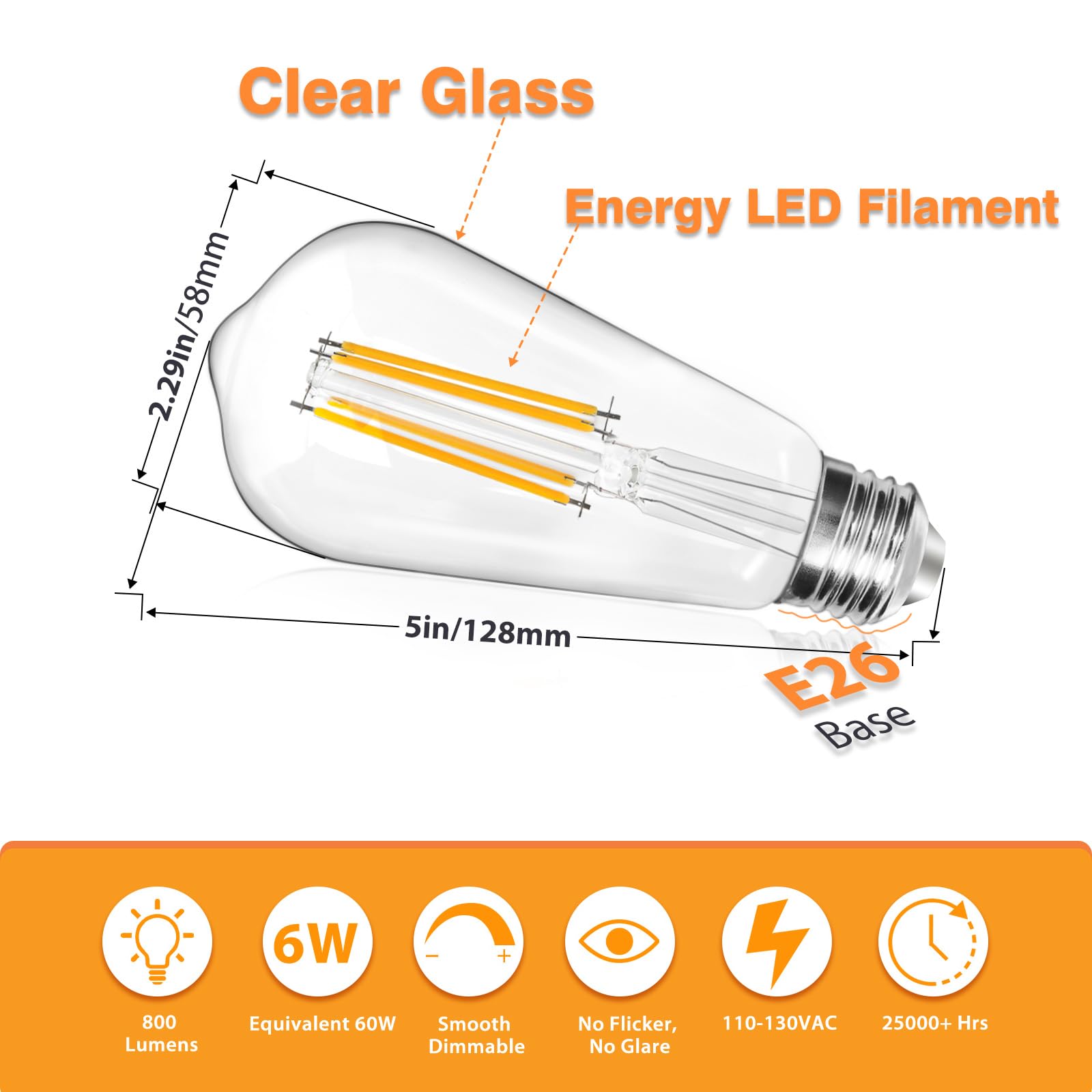 IINVGOOD Edison LED bulb provides 800 lumens of bright, clear light