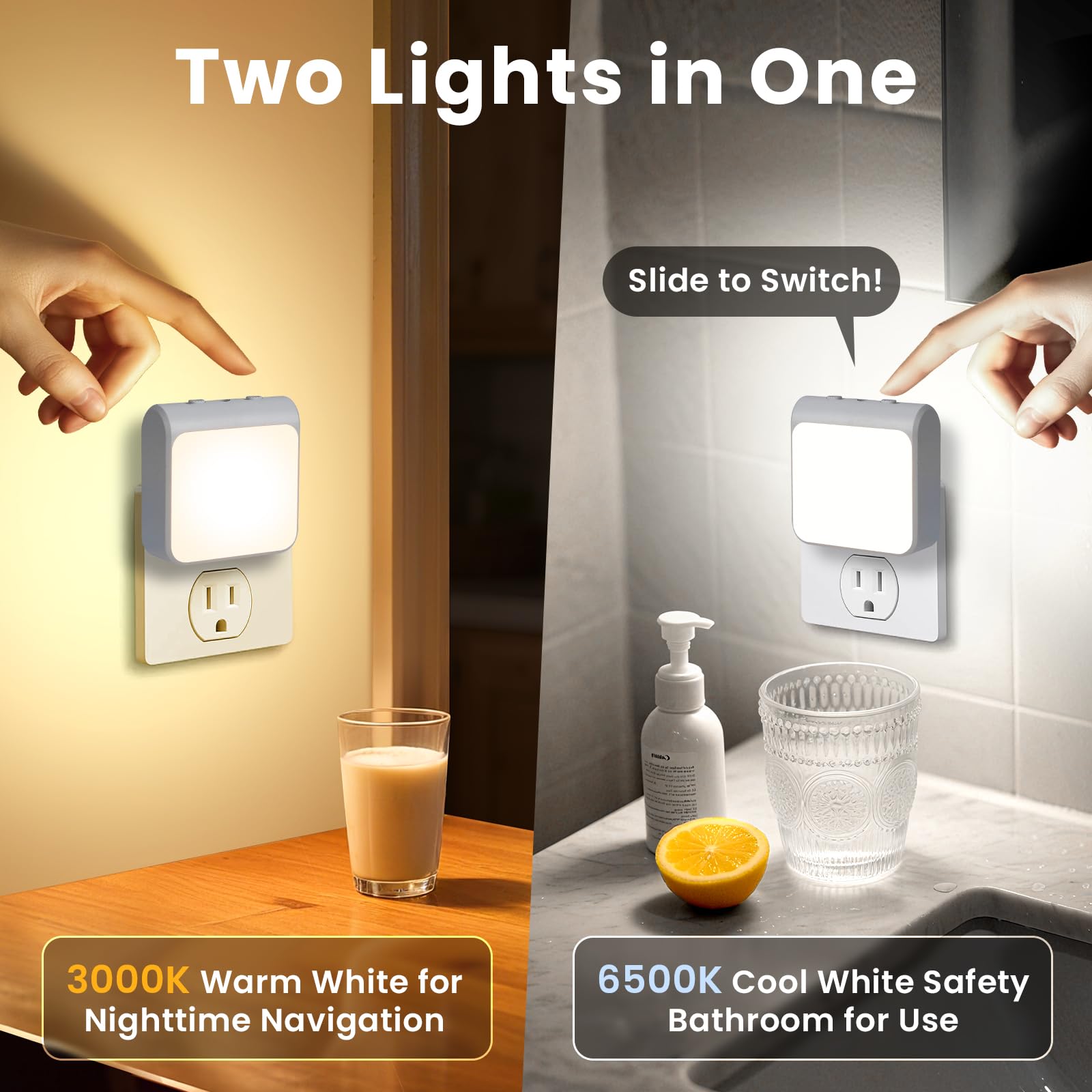 IINVGOOD night light with 2in1 color option for warm or cool glow.