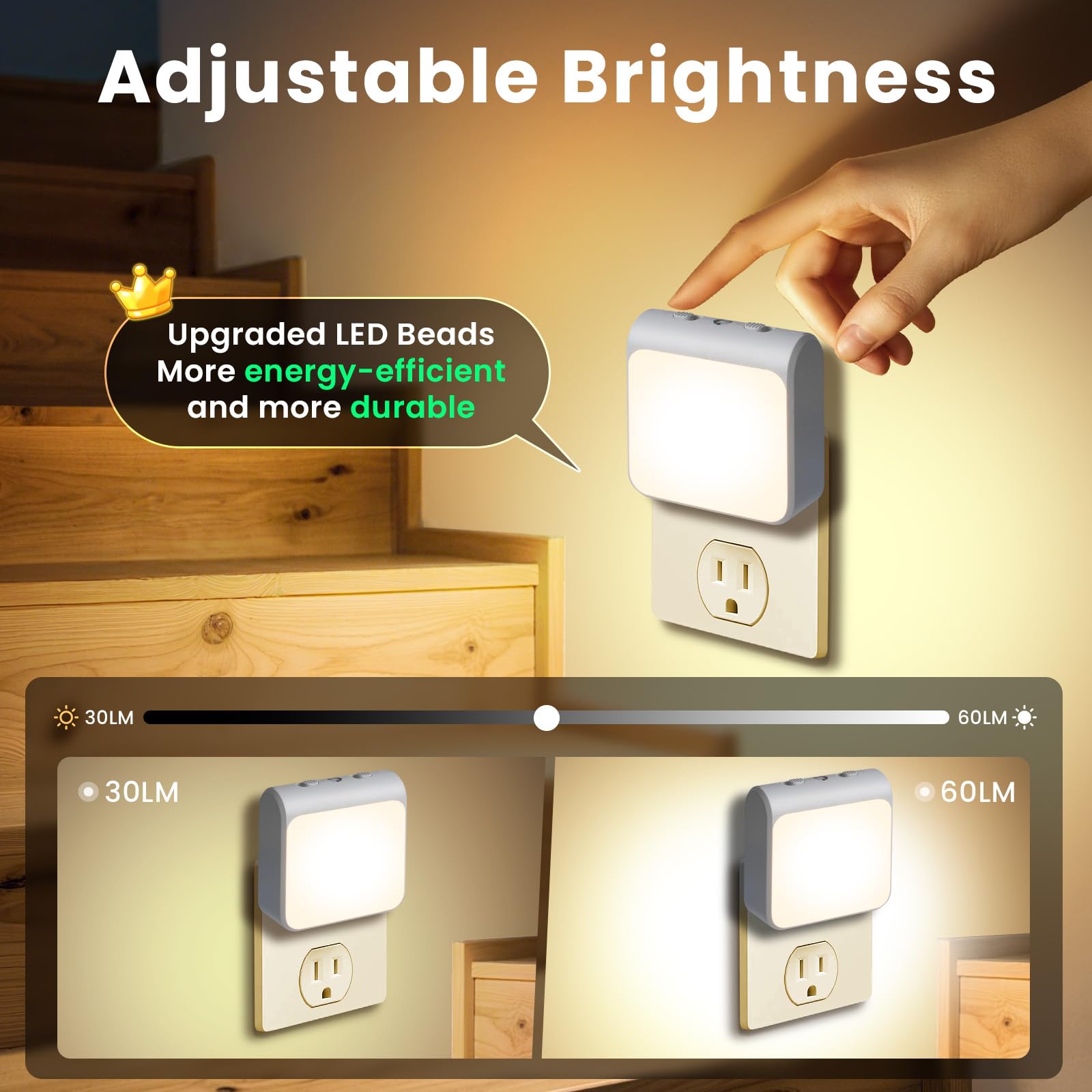 IINVGOOD night light delivers 60 lumens for clear visibility without glare.