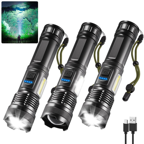 IkeeRuic 7Mode flashlight front view delivers bright beams for emergencies.