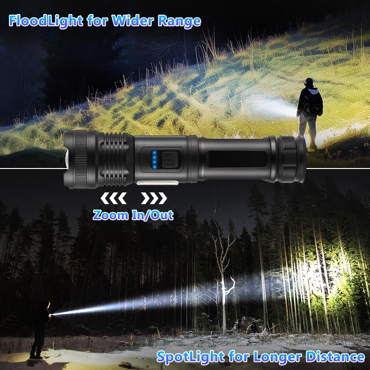 IkeeRuic 7Mode flashlight main COB LED shows powerful illumination options.