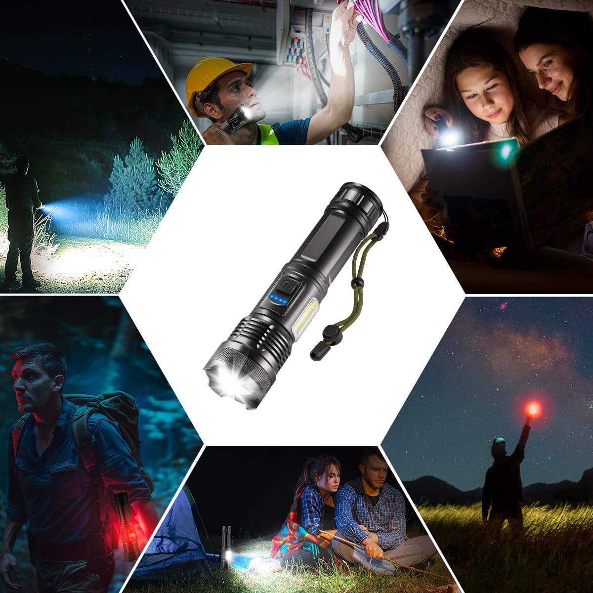IkeeRuic 7Mode flashlight packaging contents reveal ready-to-use kit.