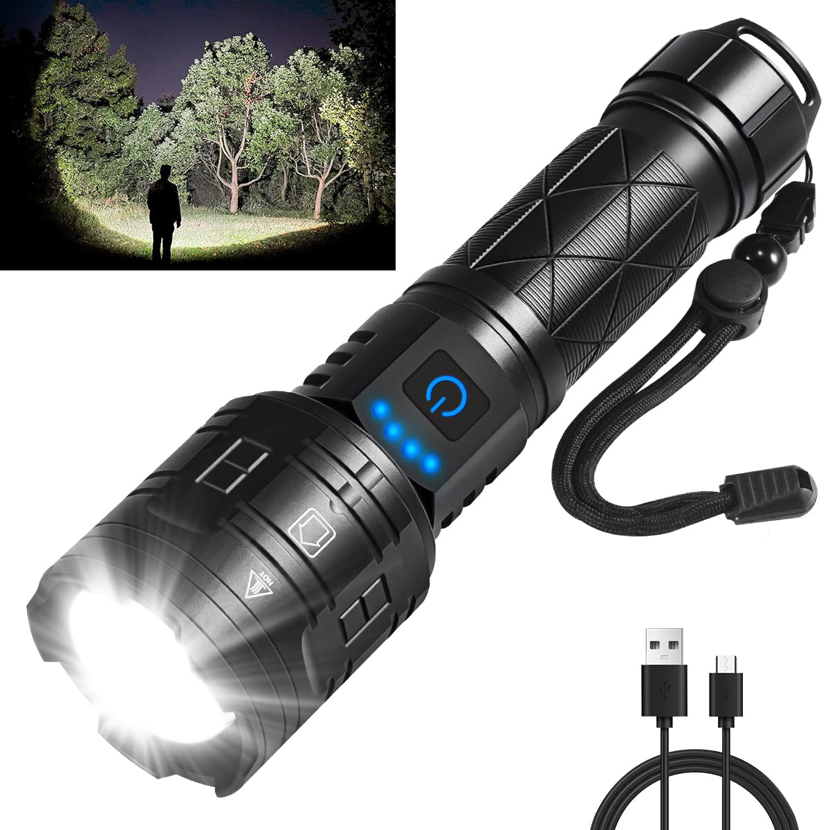 IkeeRuic rechargeable flashlight with high-lumen LED chip for bright visibility