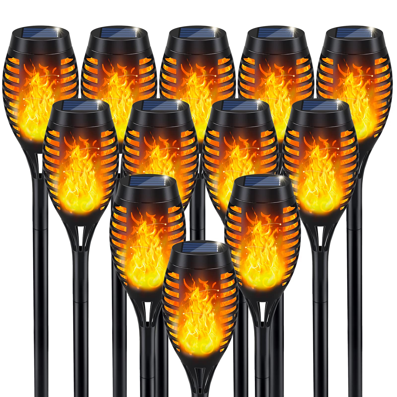 IkeeRuic solar flame torch on ground stake glowing to create outdoor ambiance