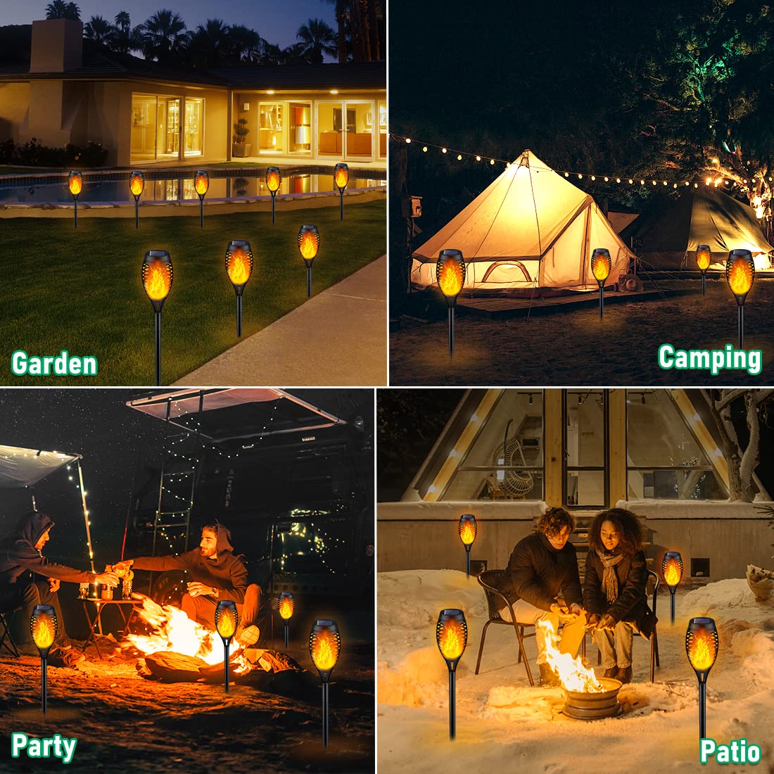 IkeeRuic solar torch lights line your garden path for safe nighttime strolls.