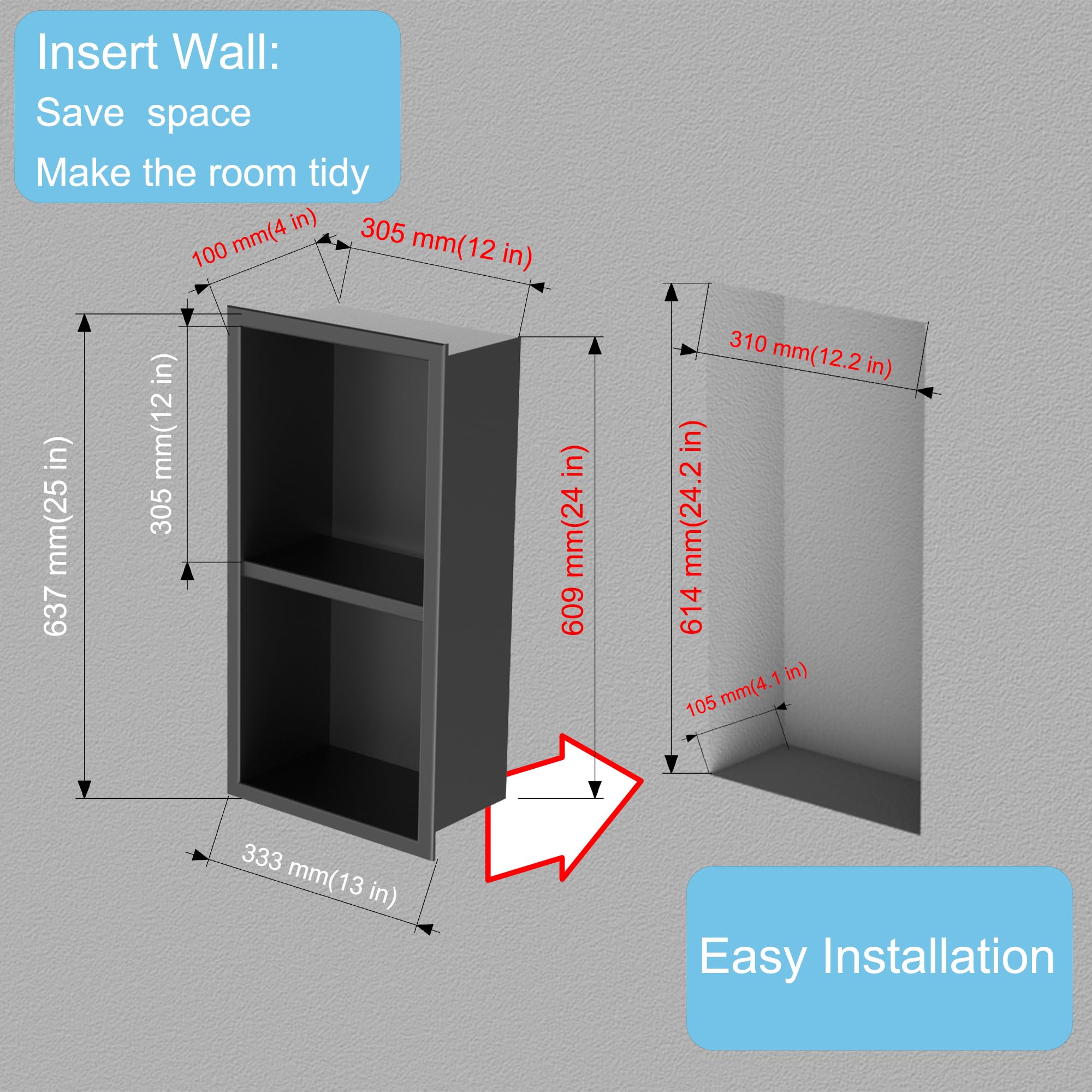 IKITRAEE double-shelves niche demonstrating vertical storage for shower products