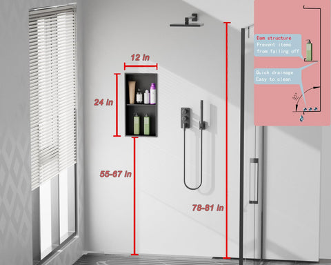 IKITRAEE recessed wall niche close-up showing stainless steel durability and coating