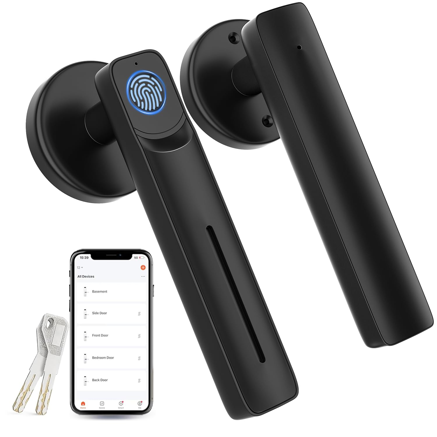 IKOED fingerprint door lock front view with sleek black finish for secure entry.