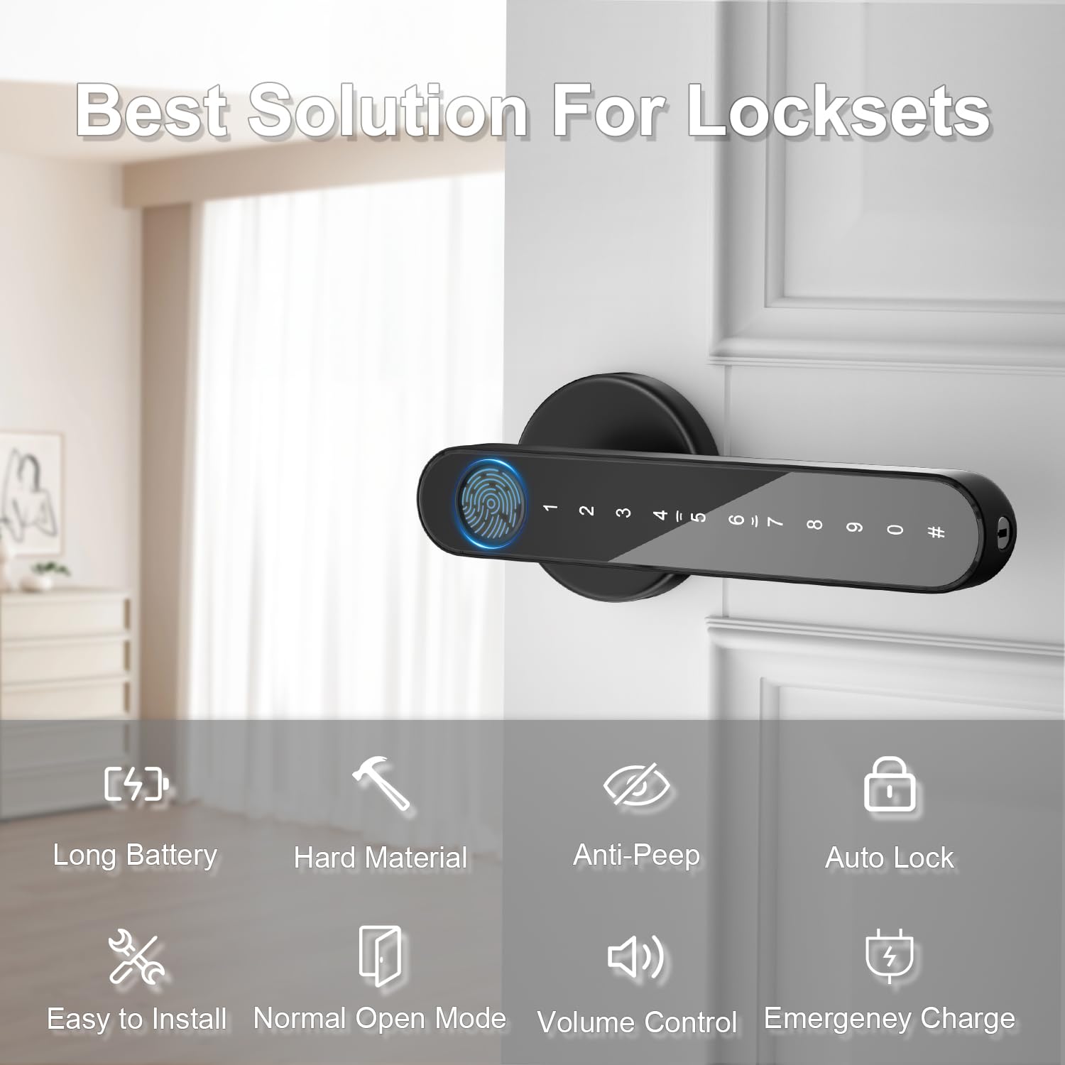 IKOED passcode keypad on door lock enables entry.