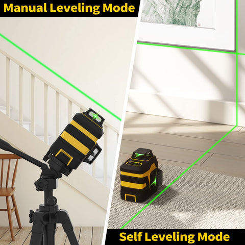 IKOVWUK laser level in use on wall with bright green lines