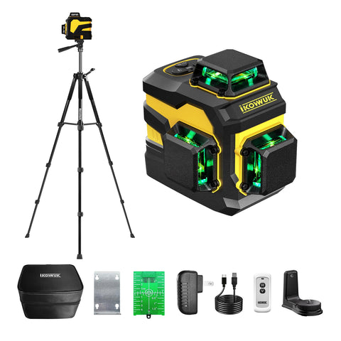 IKOVWUK laser level on extended tripod for precise alignment.