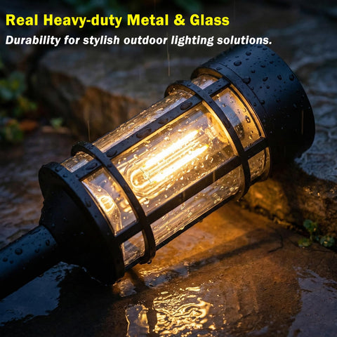ILANCK solar lights close-up showing metal and glass housing for style.