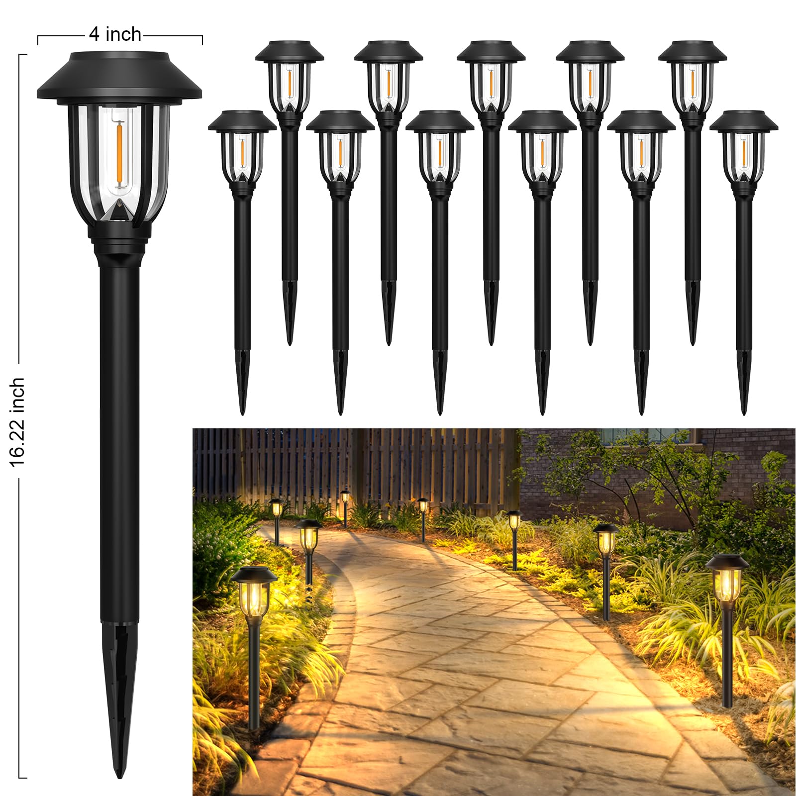 ILANCK solar pathway light demonstrates 360° coverage for even driveway lighting.