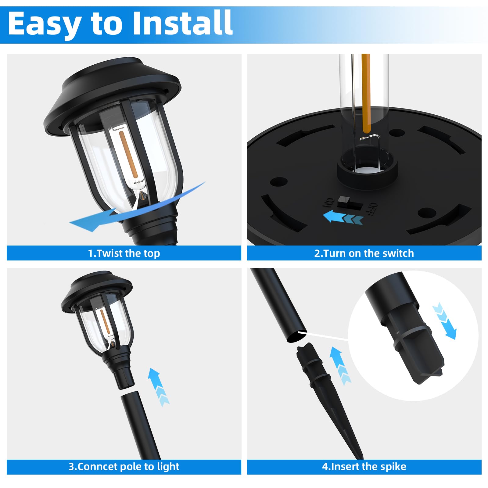 ILANCK solar-pathway-light pack enables quick, tool-free installation.
