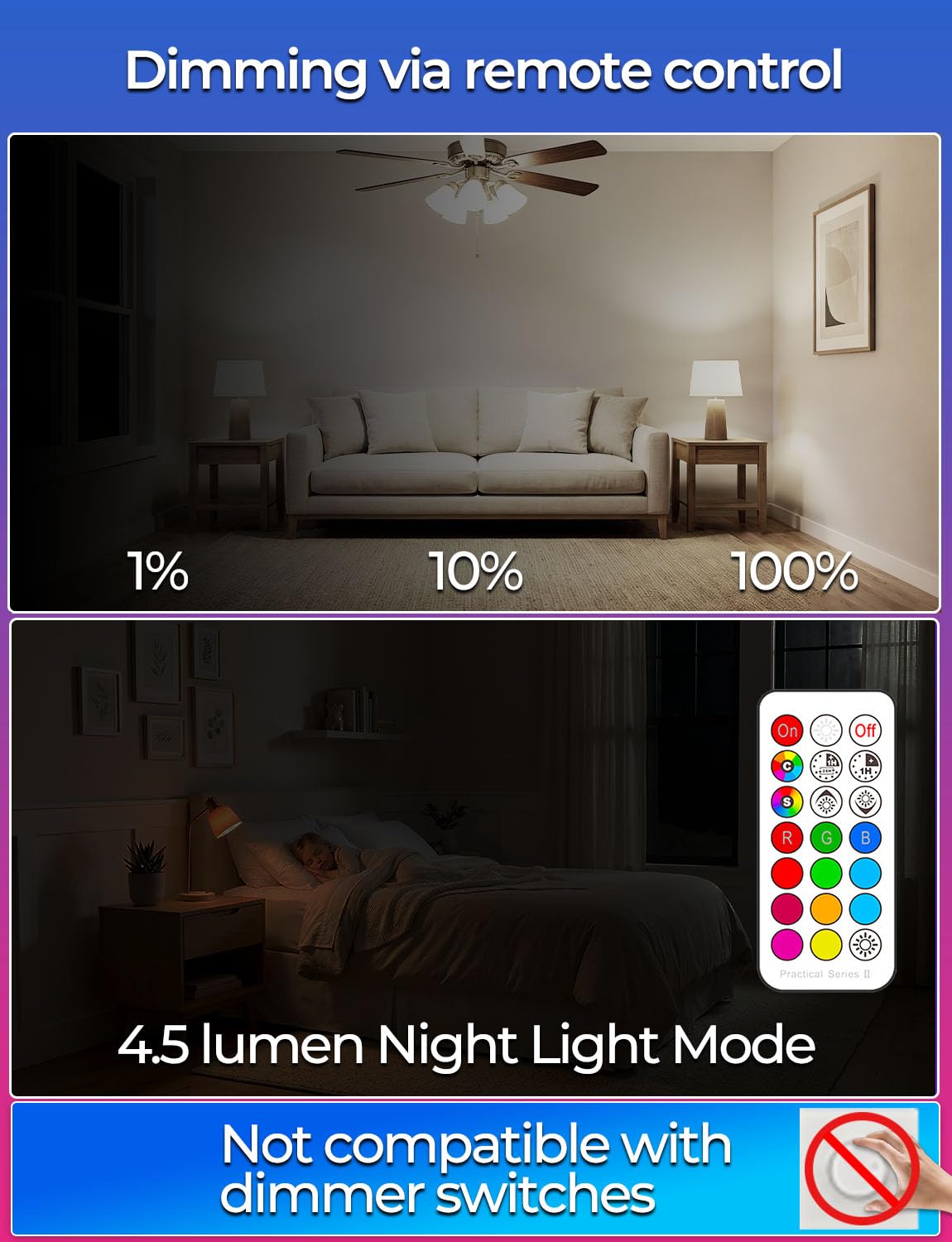ILC bulb color options image highlights 12 colors for different moods.
