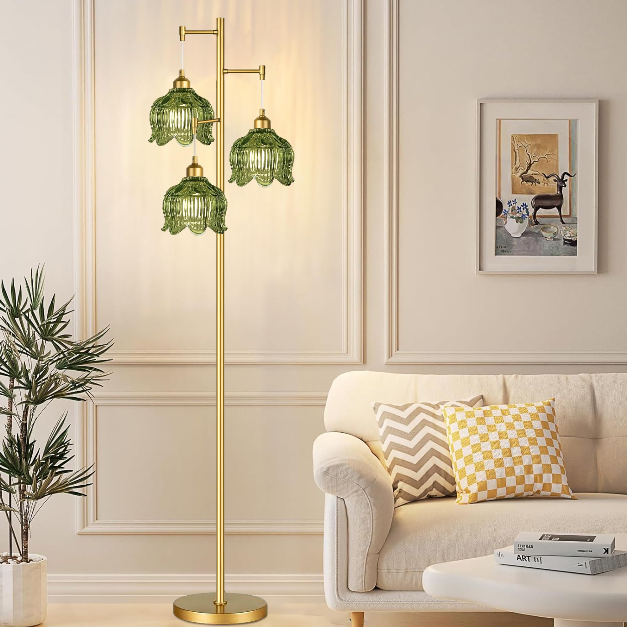 ILLMTW glass shade with green flower detail for ambient glow