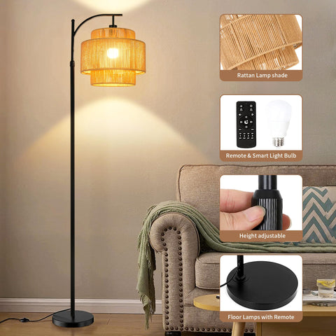 ILLMTW rattan floor lamp in living room creating ambient atmosphere