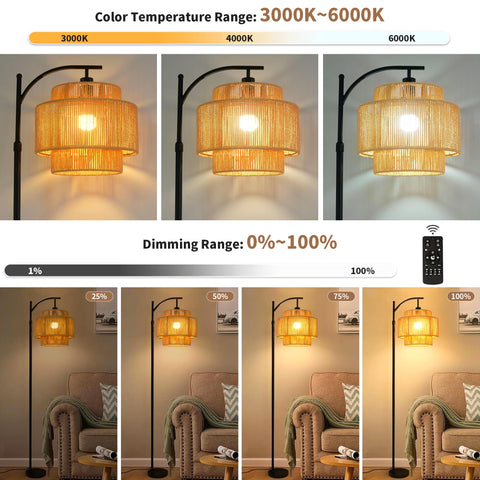 ILLMTW rattan floor lamp with woven shade closeup softening light