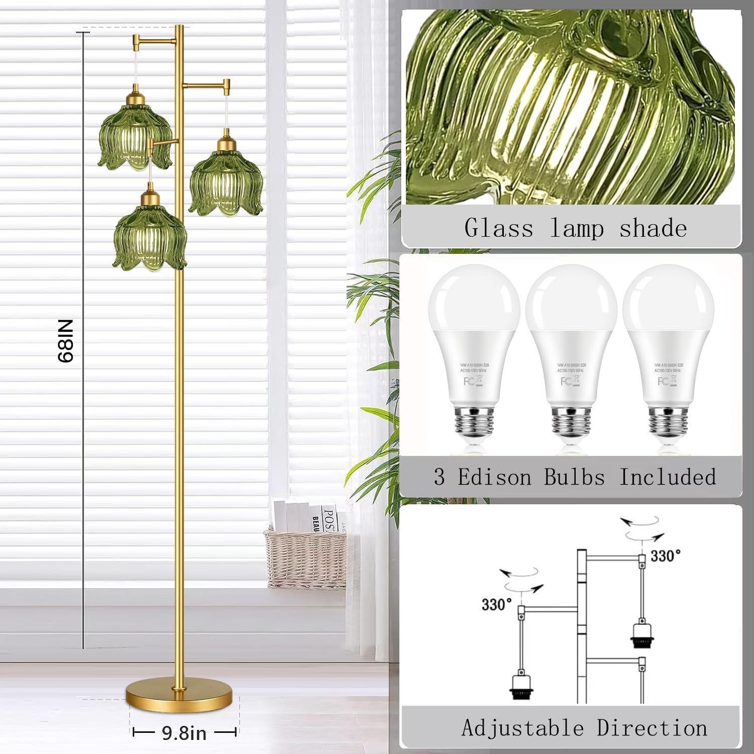 ILLMTW tall boho brass floor lamp suitable for bedroom or lounge