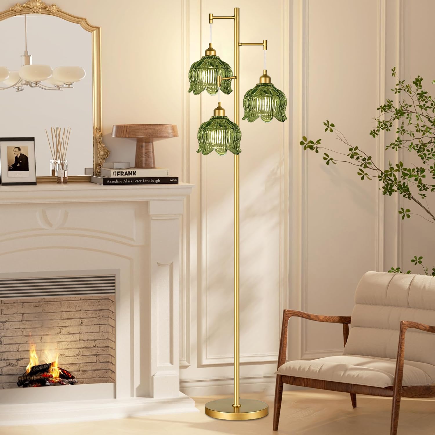 ILLMTW vintage brass-based floor lamp detail for classic decor