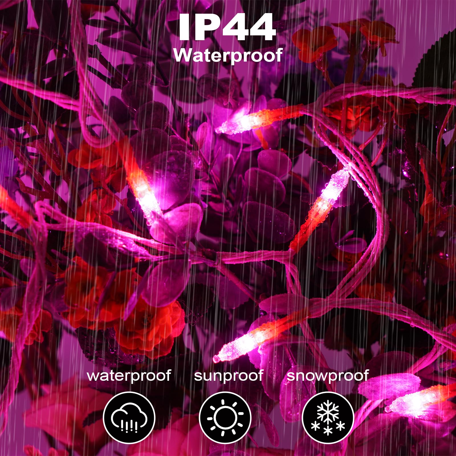 ILLUMINEW pink LED lights wrapped around an indoor tree