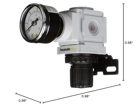 PneumaticPlus PPR2-N02BG-2 Miniature Air Pressure Regulator 1/4in NPT – Gauge, Bracket, 3-30 PSI