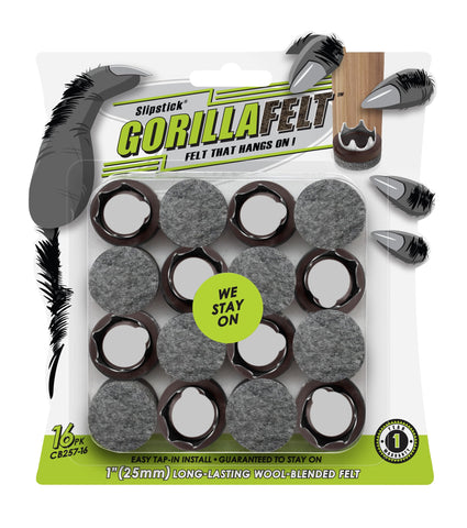 Slipstick GorillaFelt 1-Inch Round Chair Leg Floor Protectors (Tap-On Felt Glides) – Set of 16