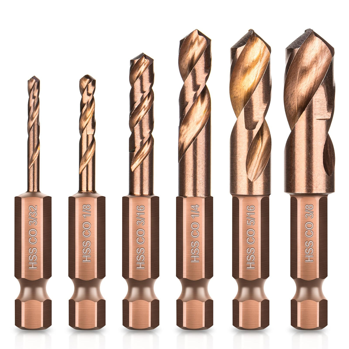 Matework M35 Cobalt Stubby Drill Bits Set – 6PC, 1/4 Inch Hex Shank, Sizes 3/32
