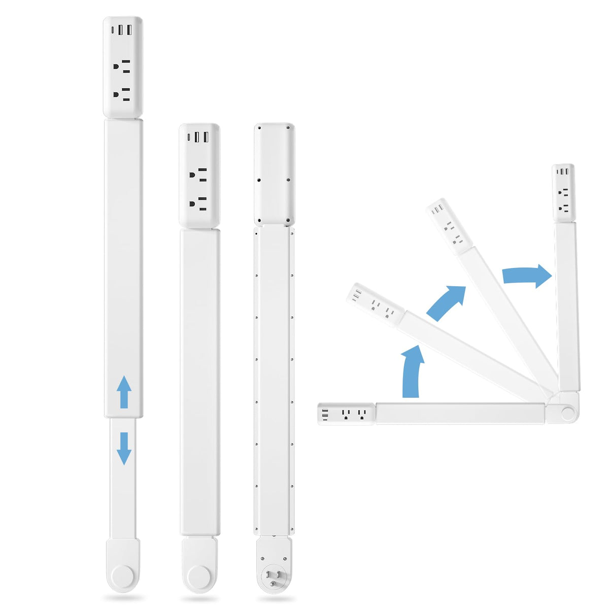 TECHY Outlet Extender Stick with USB-C, USB-A, 2 AC Outlets – 23-34 Inches Extendable