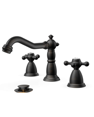 FORIOUS Vintage 3-Hole Faucet – Oil Rubbed Bronze, 8-Inch Widespread, 2-Handle Bathroom Vanity Faucet