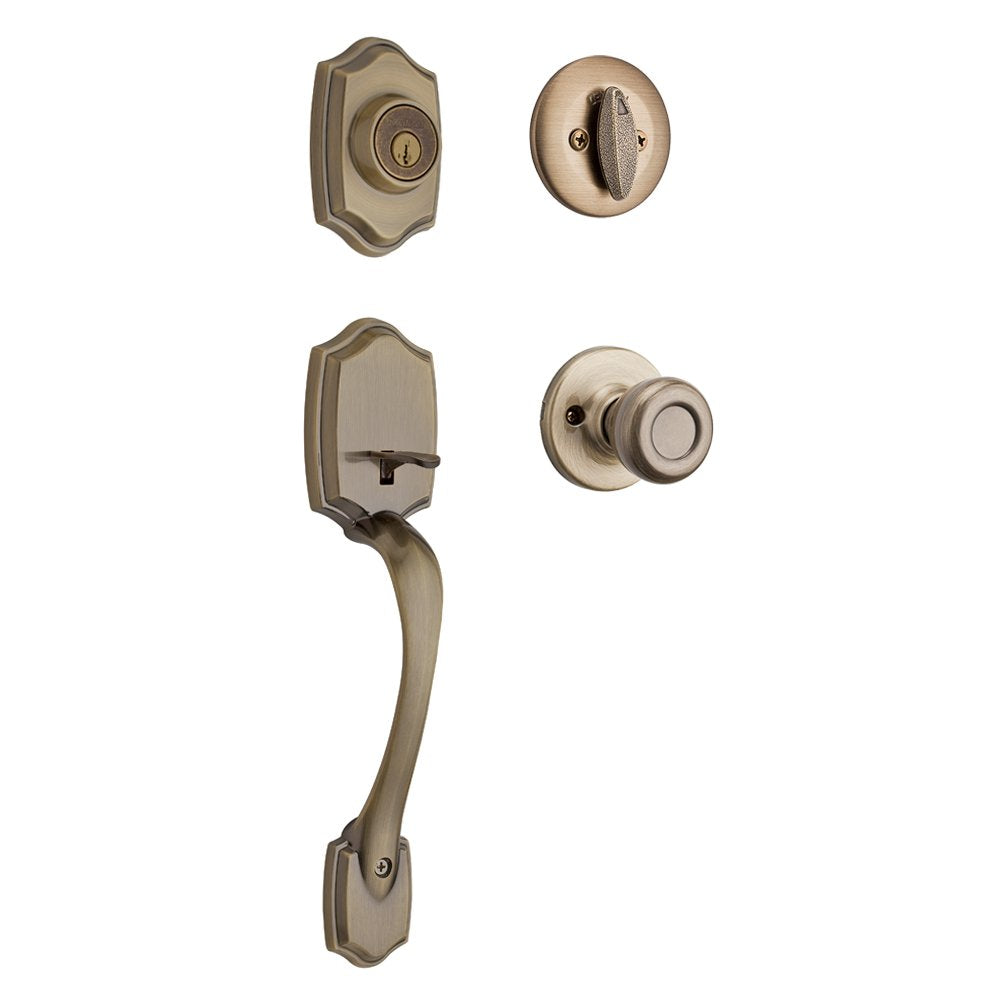 Kwikset Belleview Front Door Lock Set with SmartKey Security – Antique Brass