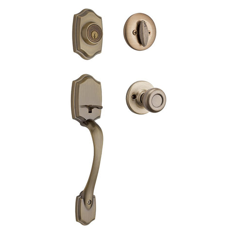 Kwikset Belleview Front Door Lock Set with SmartKey Security – Antique Brass