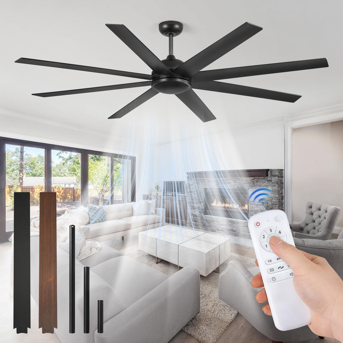 Fanbulous 72-Inch Black Ceiling Fan with Remote – 6-Speed, Quiet DC Motor, No-Light