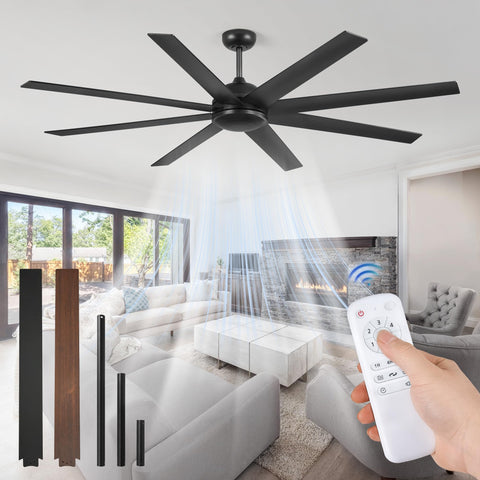 Fanbulous 72-Inch Black Ceiling Fan with Remote – 6-Speed, Quiet DC Motor, No-Light