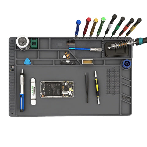 FLYQUEE Large Silicone Soldering Mat 21.6 x 13.8 in — Heat Resistant 932°F, Anti-Static Magnetic Workbench Pad