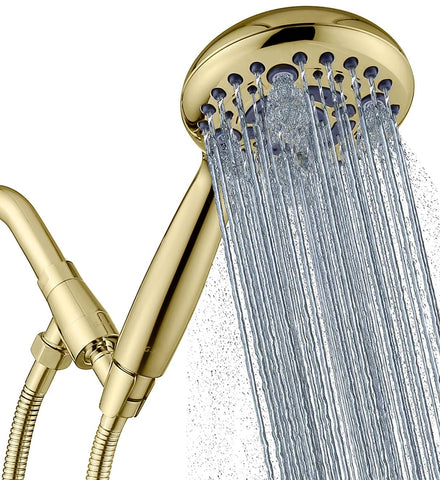 G-Promise Handheld Shower Head – High Pressure, 6 Spray Settings, 4.9-Inch Face, 70–75-Inch Hose