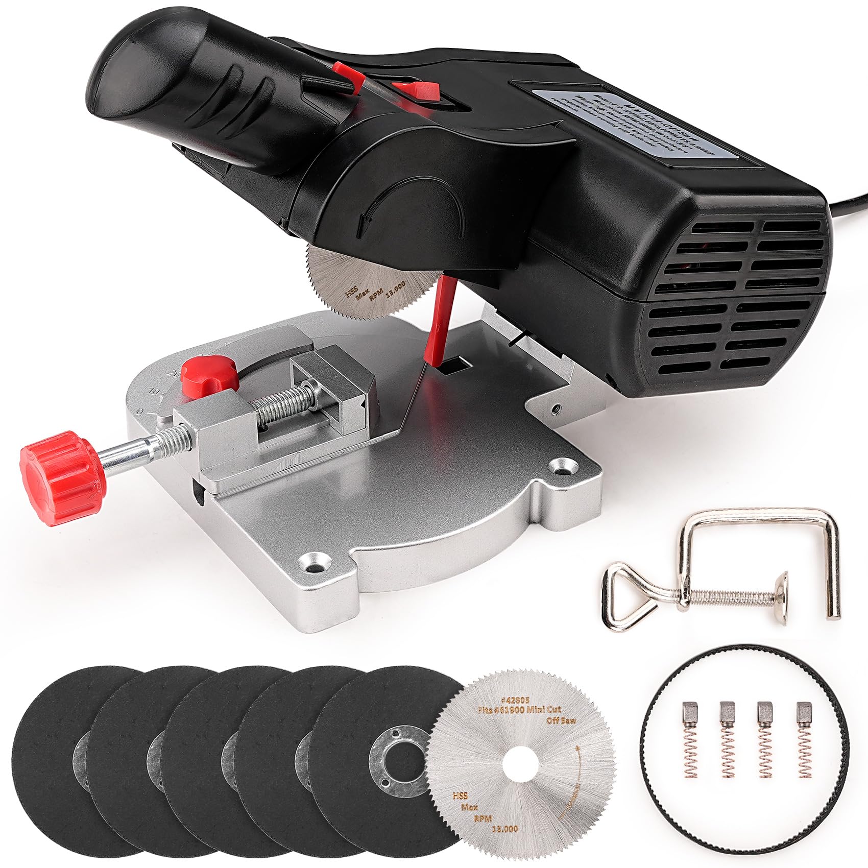 Sbestily mini miter cut-off saw front view for precise hobby cuts