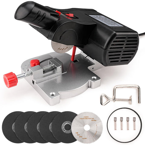 Sbestily mini miter cut-off saw front view for precise hobby cuts